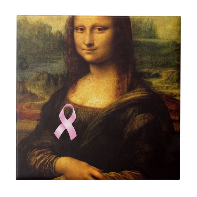 Mona Lisa With Pink Ribbon Tile (Front)