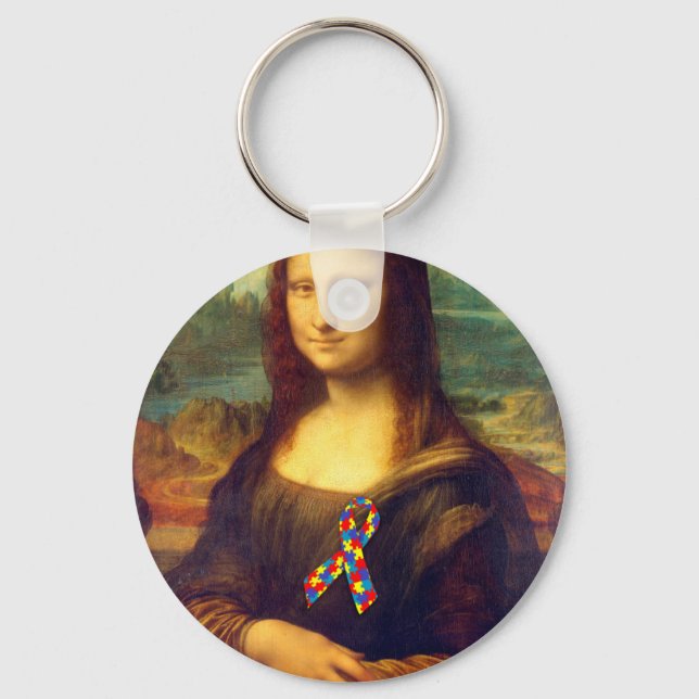 Mona Lisa With Puzzle Ribbon Key Ring (Front)