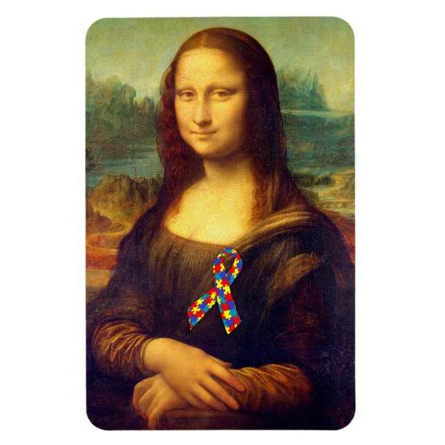 Mona Lisa With Puzzle Ribbon Magnet (Vertical)