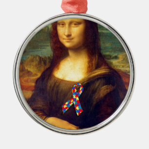 Mona Lisa With Puzzle Ribbon Metal Tree Decoration