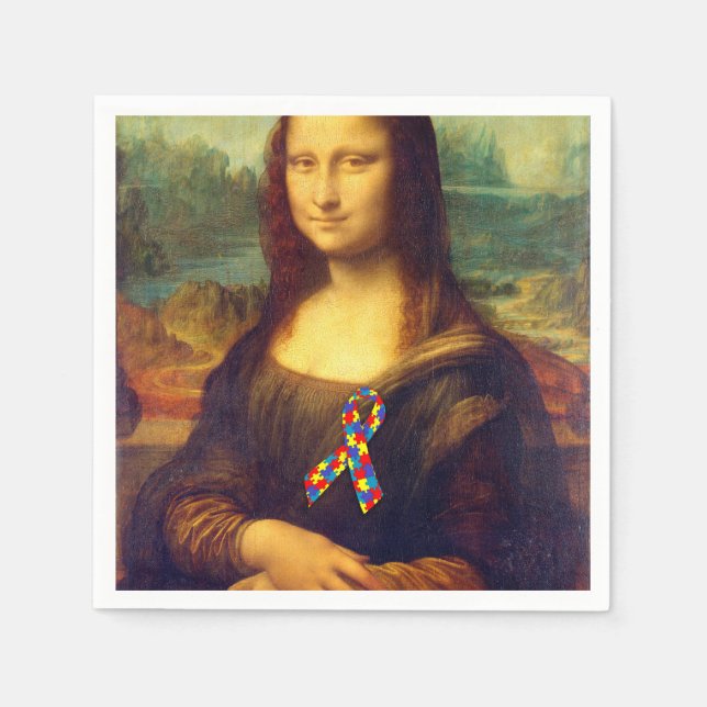 Mona Lisa With Puzzle Ribbon Napkin (Front)