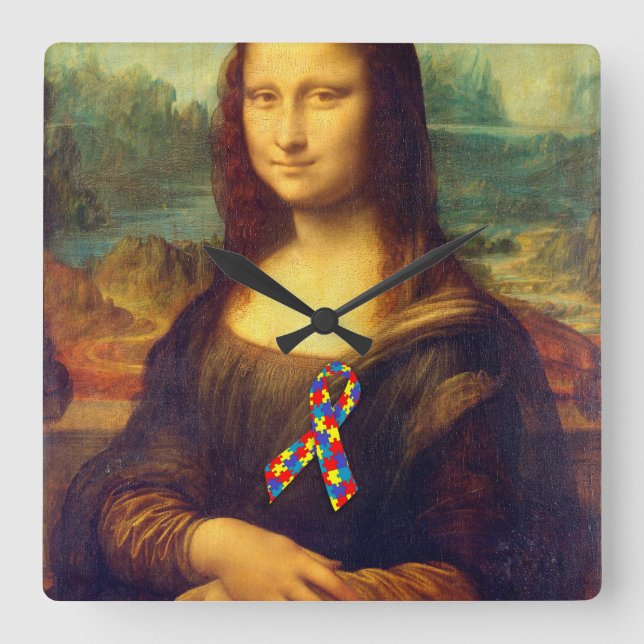 Mona Lisa With Puzzle Ribbon Square Wall Clock (Front)
