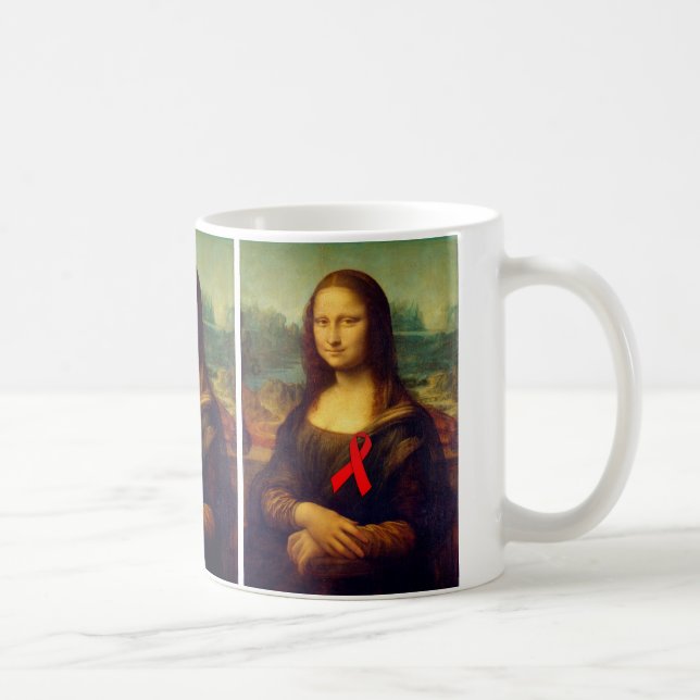 Mona Lisa With Red Ribbon Coffee Mug (Right)