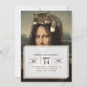Mona Lisa With Sleeping Cat Invitation