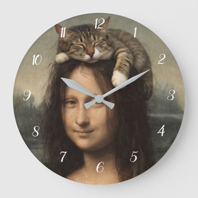 Mona Lisa With Sleeping Cat                        Large Clock (Front)