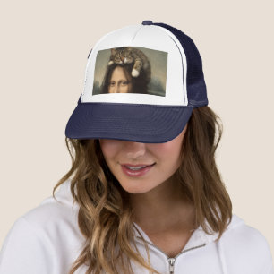 Mona Lisa With Sleeping Cat Trucker Hat