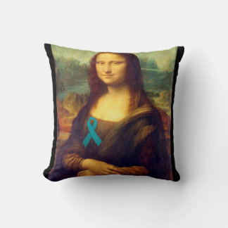Mona Lisa With Teal Ribbon Cushion