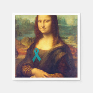 Mona Lisa With Teal Ribbon Napkin