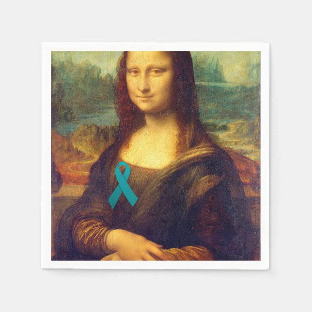 Mona Lisa With Teal Ribbon Napkin (Front)