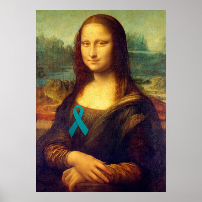 Mona Lisa With Teal Ribbon Poster (Front)