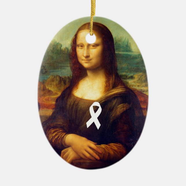 Mona Lisa With White Ribbon Ceramic Ornament (Front)