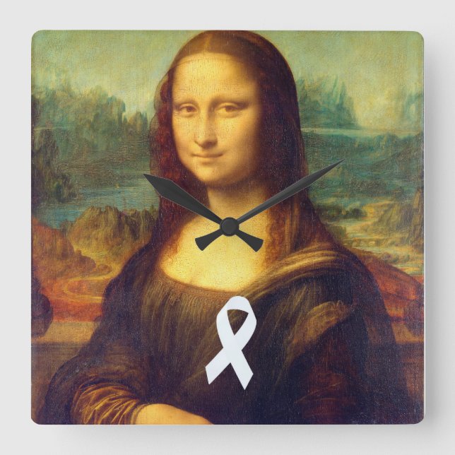 Mona Lisa With White Ribbon Square Wall Clock (Front)