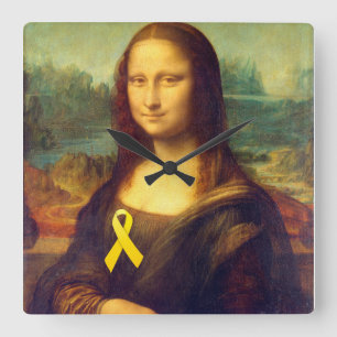 Mona Lisa With Yellow Ribbon Square Wall Clock