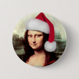 Mona Lisa's Christmas Santa Hat 6 Cm Round Badge