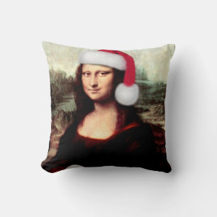 Mona Lisa's Christmas Santa Hat Cushion