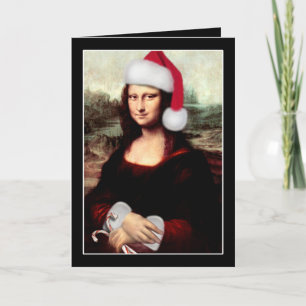 Mona Lisa's Christmas Santa Hat Holiday Card