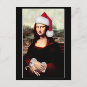 Mona Lisa's Christmas Santa Hat Holiday Postcard