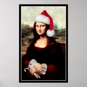 Mona Lisa's Christmas Santa Hat Poster