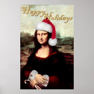 Mona Lisa's Christmas Santa Hat Poster