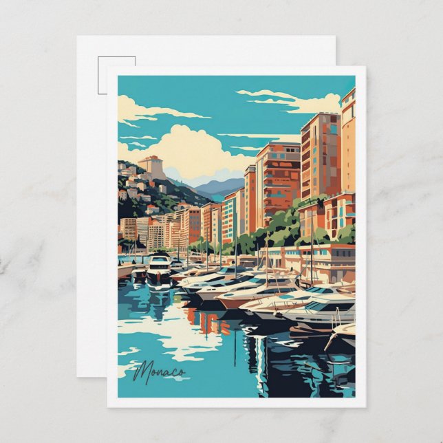 Monaco Art Vintage Travel Illustration Postcard (Front/Back)