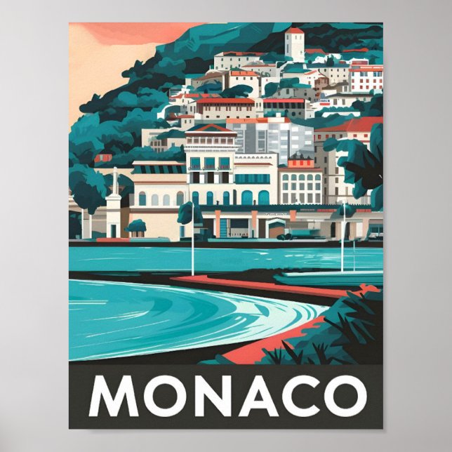 Monaco Art Vintage Travel Illustration Poster (Front)