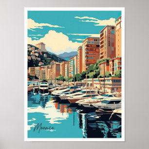 Monaco Art Vintage Travel Illustration Poster