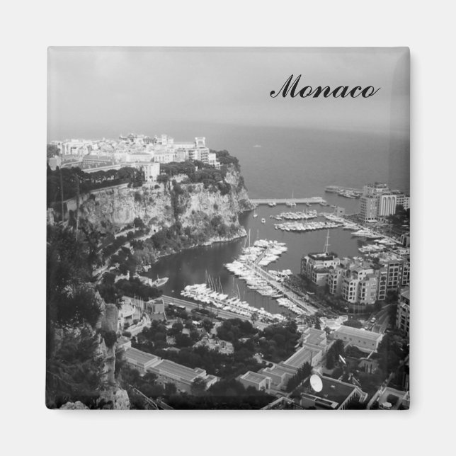 Monaco Black and White Fridge Magnet (Front)