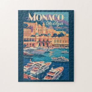 Monaco Cote D Azur Illustration Travel Art Vintage Jigsaw Puzzle
