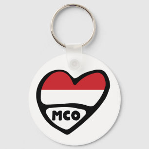 Monaco Country Code Flag Heart Keyring, MCO Key Ring