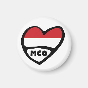 Monaco Country Code Flag Heart, MCO Magnet
