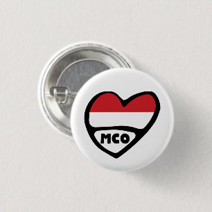 Monaco Country Code Flag Heart Pin Badge, MCO