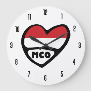 Monaco Country Code MCO Flag Heart Large Clock