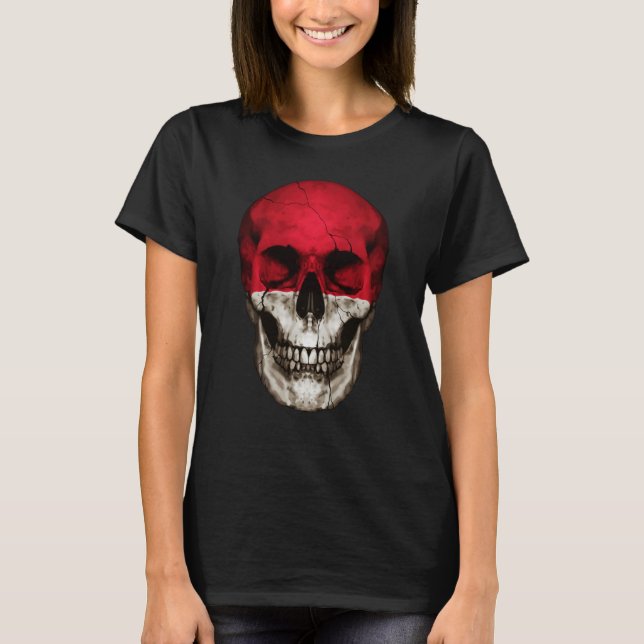 Monaco Flag Skull Monacan Roots Proud Patriotic T-Shirt (Front)