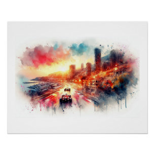 Monaco Grand Prix Sunset, Poster