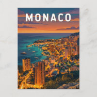Monaco Illustration Travel Art Vintage
