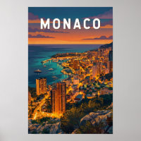 Monaco Illustration Travel Art Vintage