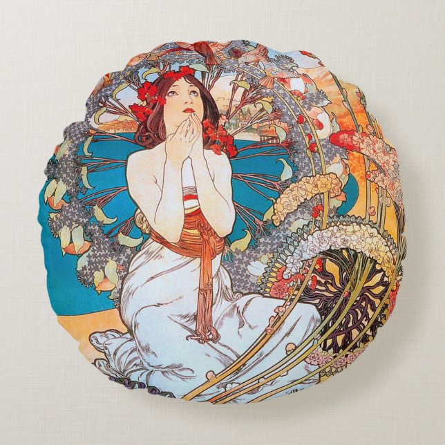 Monaco, Monte-Carlo, Alphonse Mucha Throw Pillow (Front)