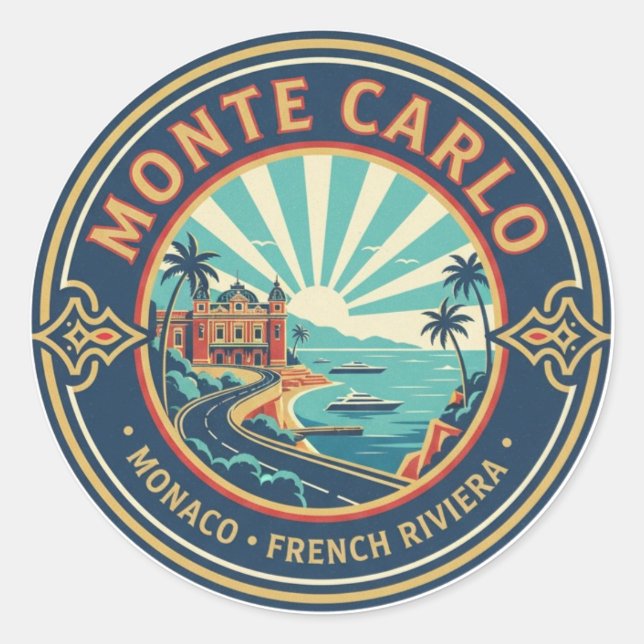 Monaco Monte Carlo at Night Classic Round Sticker (Front)