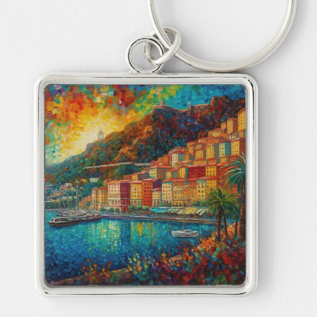 Monaco, Monte-Carlo Bay in van Gogh style Key Ring (Front)