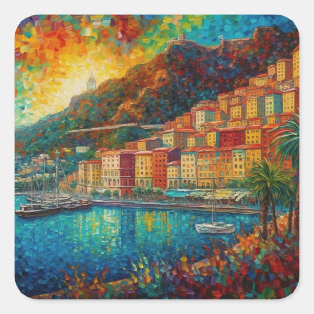 Monaco, Monte-Carlo Bay in van Gogh style Square Sticker (Front)