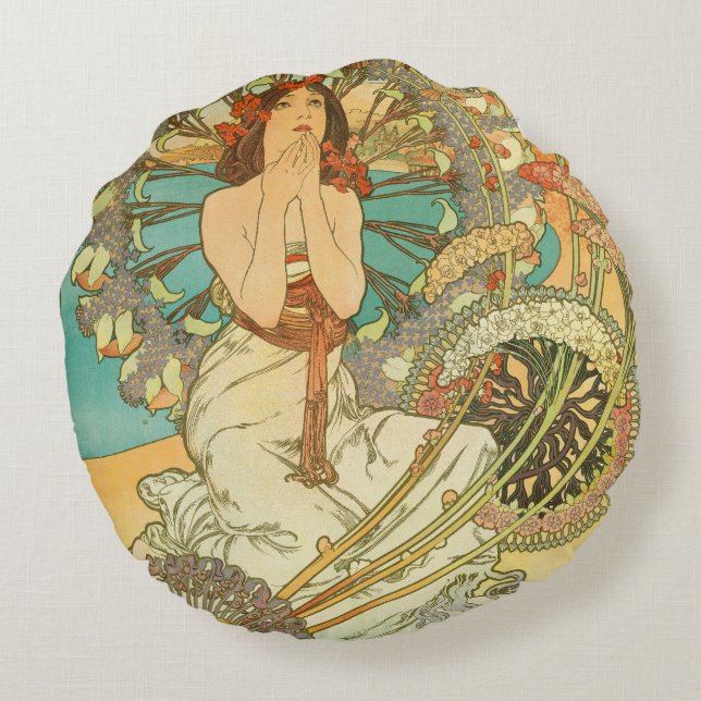 Monaco, Monte-Carlo, Chemins de Fer P.L.M by Mucha Round Cushion (Back)