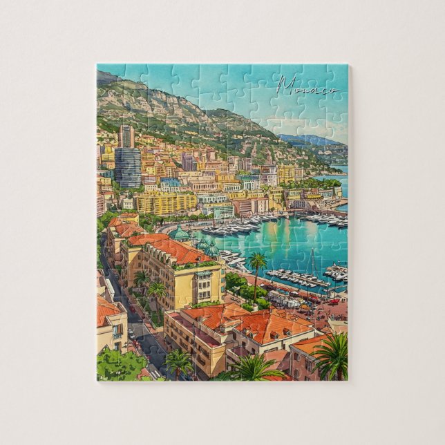 Monaco Monte Carlo Europe Travel Watercolor Jigsaw Puzzle (Vertical)