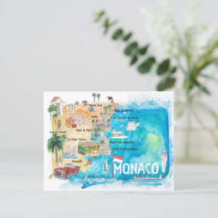 Monaco Monte Carlo Illustrated Map with Landmarks Postcard