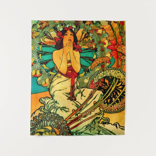 Monaco Monte Carlo Poster by Alphonse Mucha Tapestry (Front)