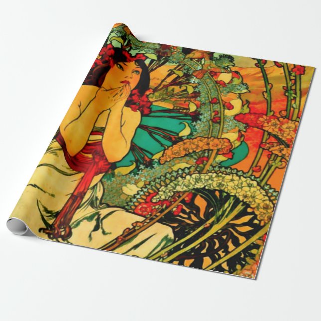 Monaco Monte Carlo Poster by Alphonse Mucha Wrapping Paper (Unrolled)