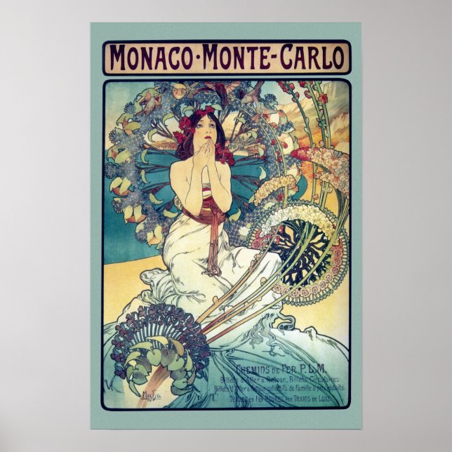 Monaco Monte-Carlo (Teal - muted colours) Poster (Front)