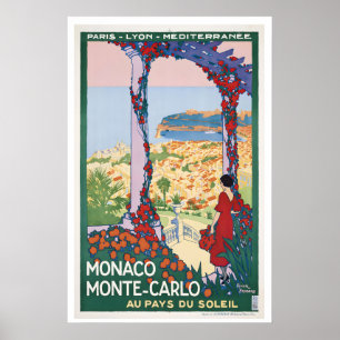 Monaco Monte Carlo Vintage Travel Poster - Framed