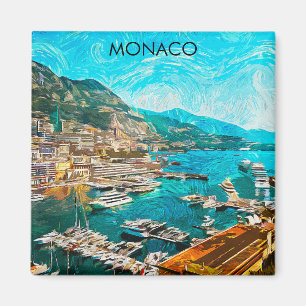 Monaco Oil Paint Illustration Travel Port Magnet