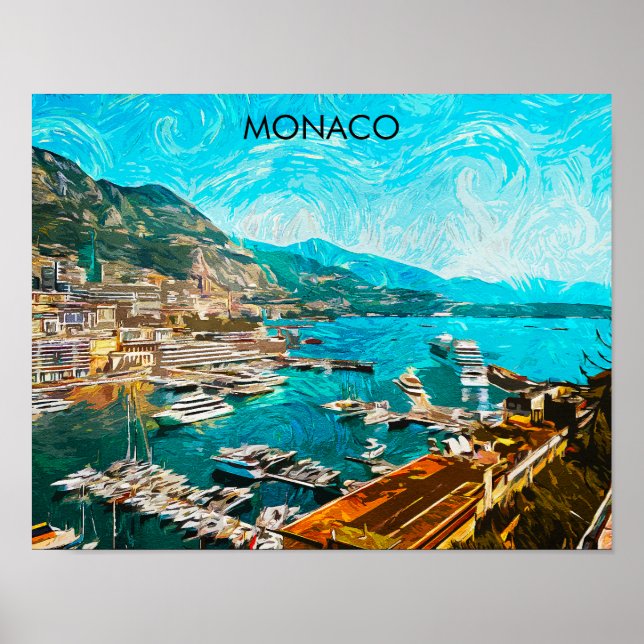 Monaco Oil Paint Illustration Travel Port  Poster (Front)