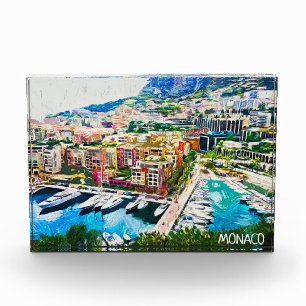 Monaco Oil Paint Marina Yacht Port Photo Block